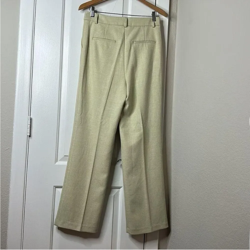 House of Harlow 1969 Textured Pleated Straight Leg Trouser Pants Sz 8 Sage Green